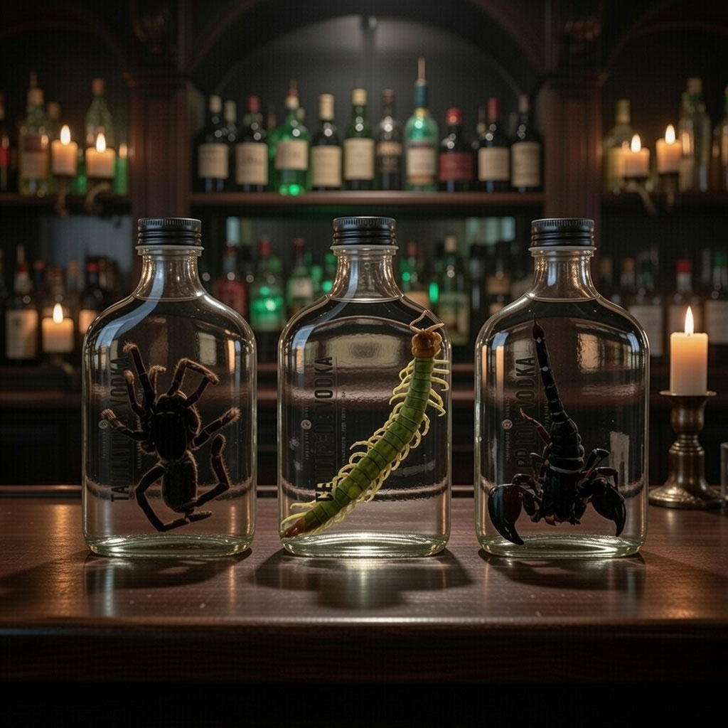 Centipede, Scorpion and tarantula vodkas