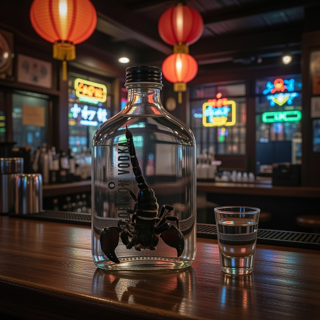 Scorpion Vodka Bottle and shot glass